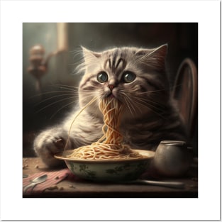 Funny design of a funny kitten who loves to eat Spaghetti Posters and Art